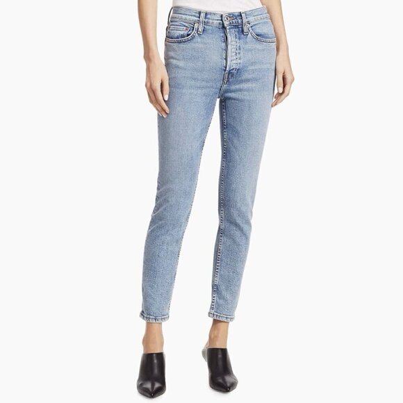 RE/DONE 90’s High Rise Ankle Crop Jeans Light Wash Button Closure Women’s Sz 25 - Picture 1 of 8